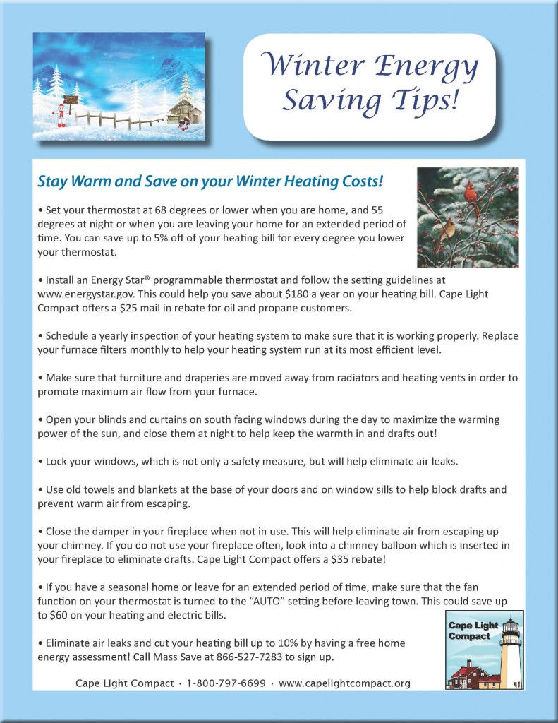 Winter Energy Saving Tips! : Cape Light Compact